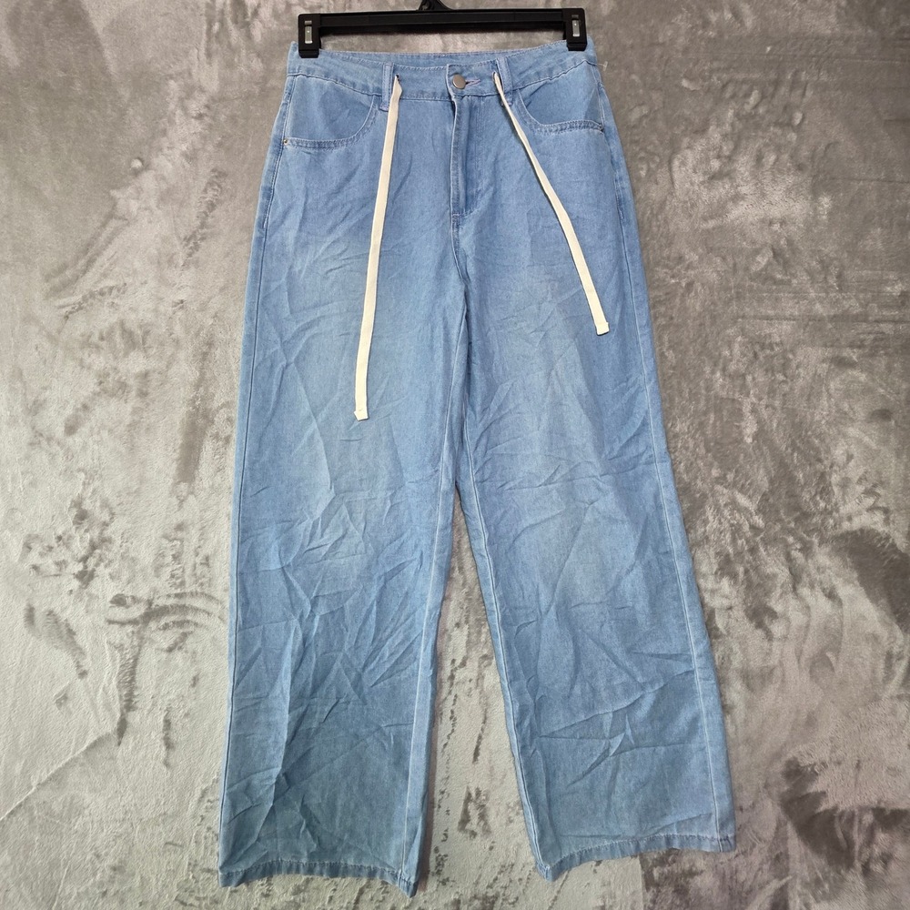 Song of Style Aimee Song Wide Leg Drawstring Jeans Light Wash Blue Denim Size M